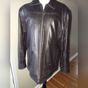 Men's Distressed Leather Zip Jacket L